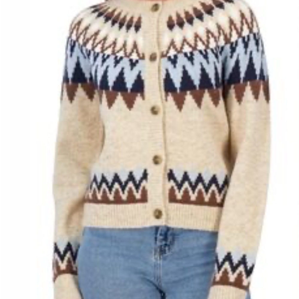 LUCKY BRAND Fair Isle Long Cardigan Sweater In Oatmeal